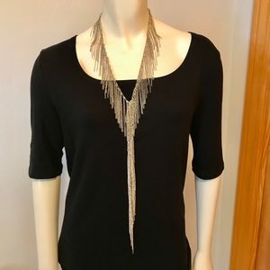 Long Silver lariat necklace.